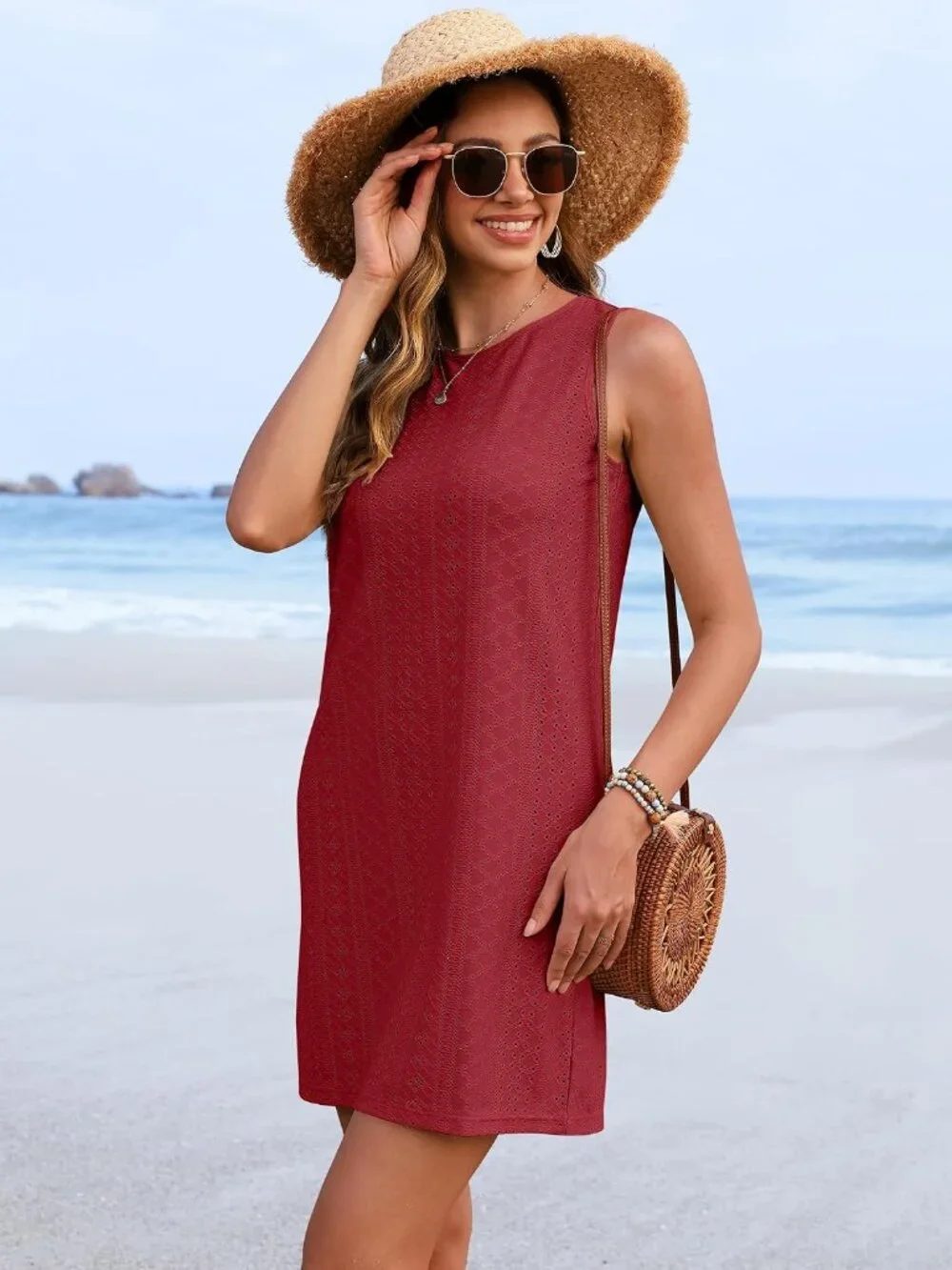 Womens Red Polyester Coverup Swimsuit Summer Bathing Suit Coverup Beach Coverup